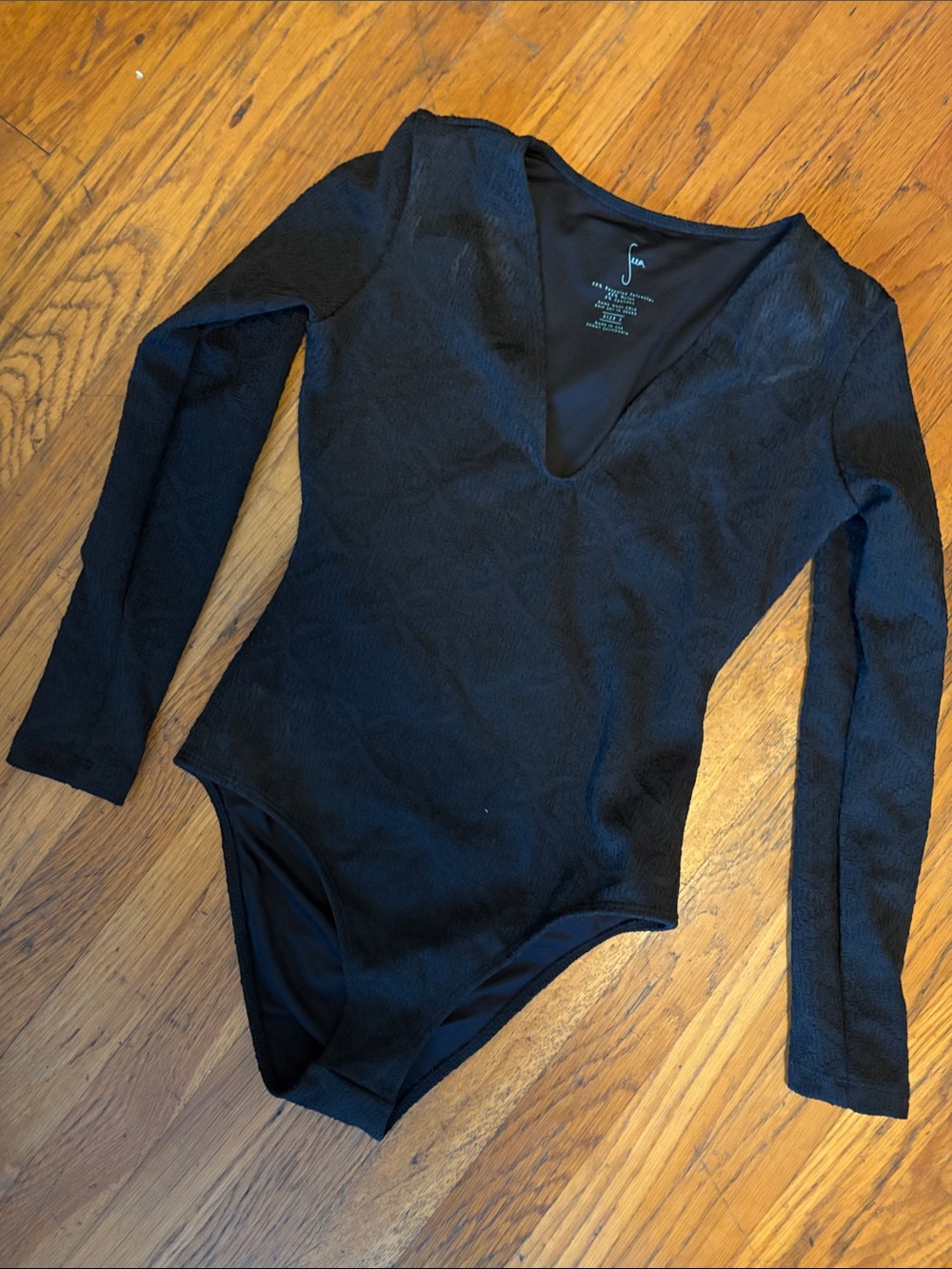 Seea Black Long-Sleeve V-Scoop One-piece Bathingsuit